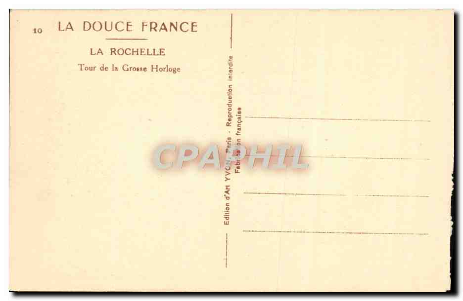 CPA La Rochelle Tour De La Grosse Horloge — Verso