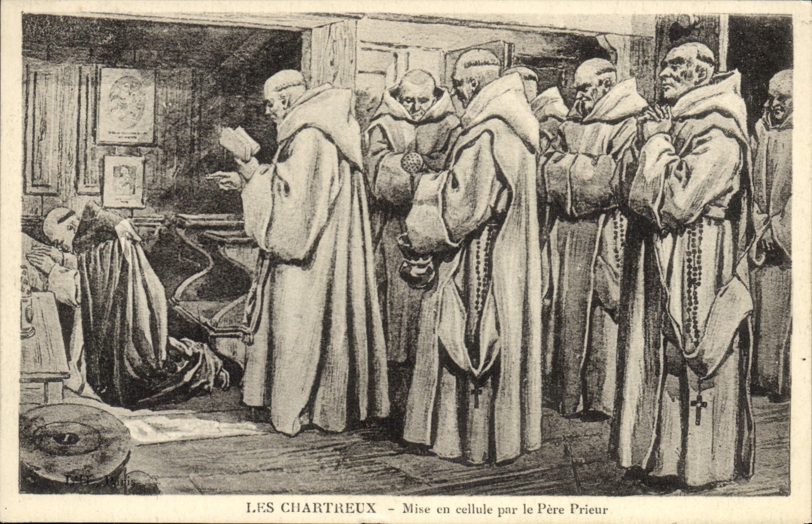 CPA Les Chartreux Mise en Cellule Par le Pere Prieur