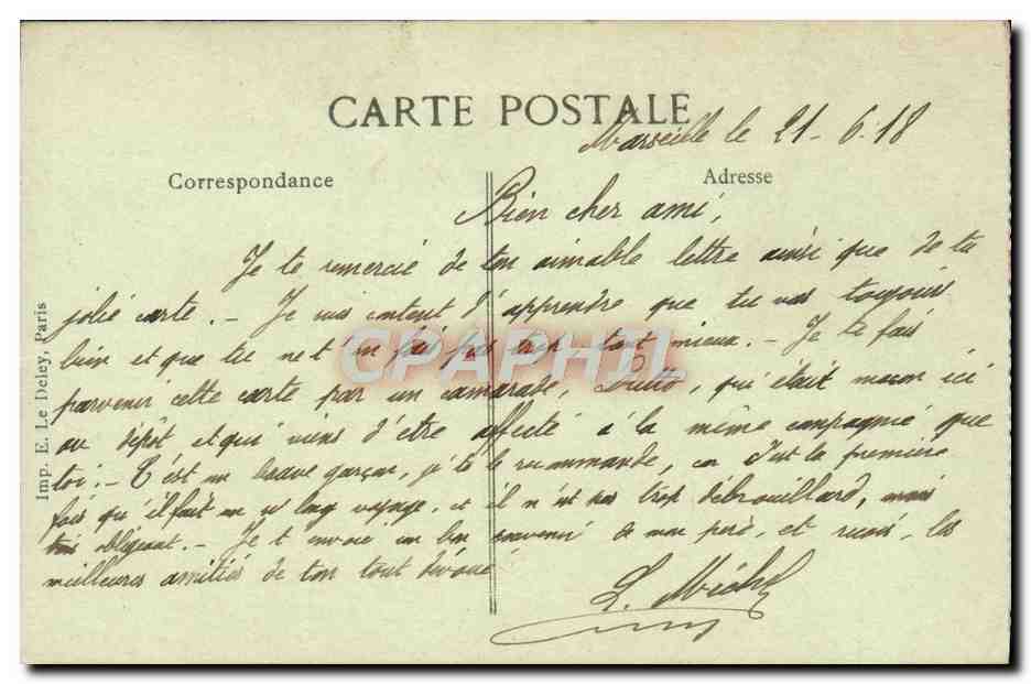 CPA Marseille Bassin du Radoub et le Pont transbordeur  — Verso