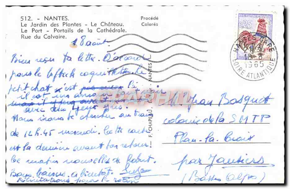 CPM Nantes Le Jardin des Plantes Le Chateau Le port Portails de la cathedrale Rue du calvaire — Verso