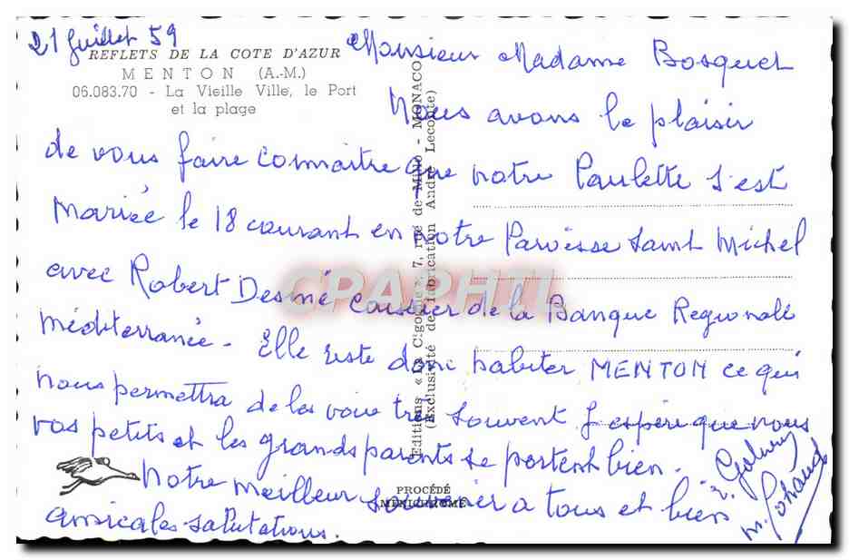 CPM Menton La Vieille Ville le Port et la Plage — Rückseite