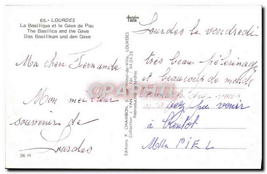 CPM Lourdes La Basilique et le Gave de Pau — Rückseite