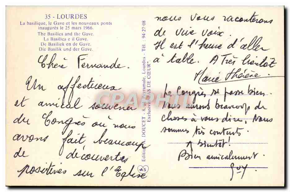 CPM Lourdes La Basilique le Gave et les nouveaux ponts — Rückseite
