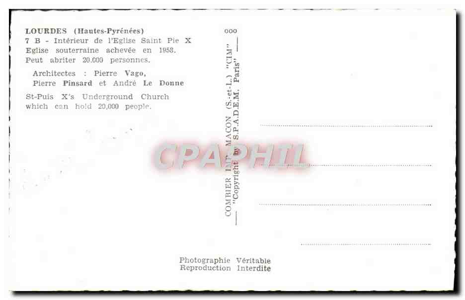 CPM Lourdes Interieur de L'Eglise Saint Pie X Eglise souterraine — Verso