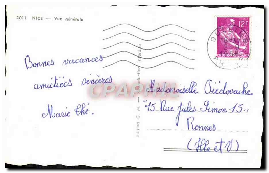 CPM Nice Vue Generale — Verso