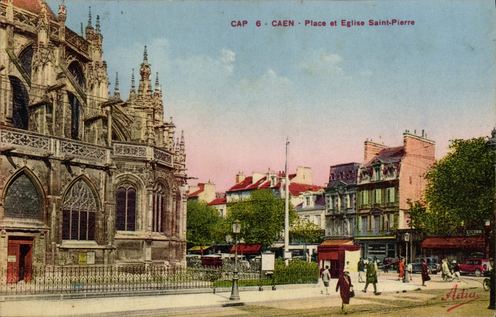 CPA Caen Place et Eglise Saint Pierre