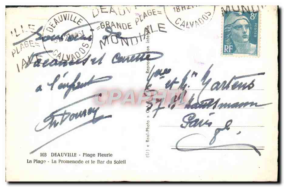 Deauville - La Plage et le Bar du Soleil — éditeur Real-Photo, n°103 — Rückseite
