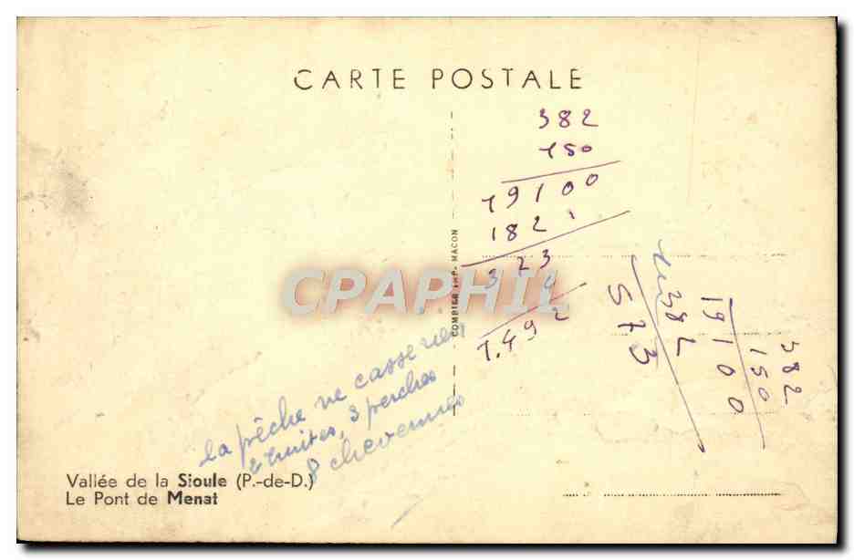 CPM Vallee de la Sioule Le Pont de Menat — Rückseite