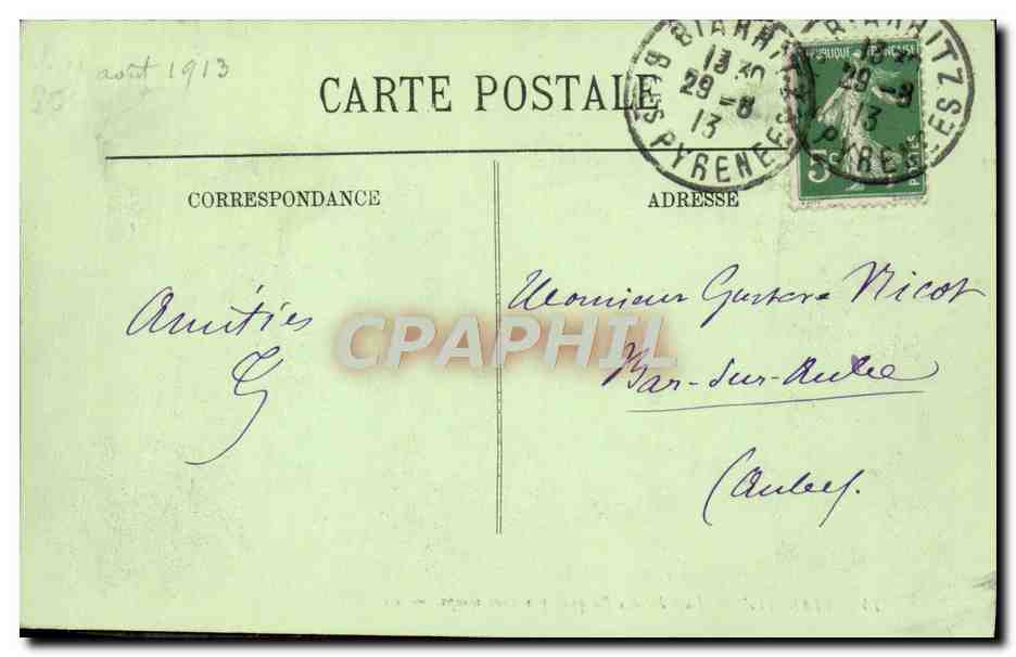 CPA Biarritz La Cote des Basques Par Gros Temps — Rückseite