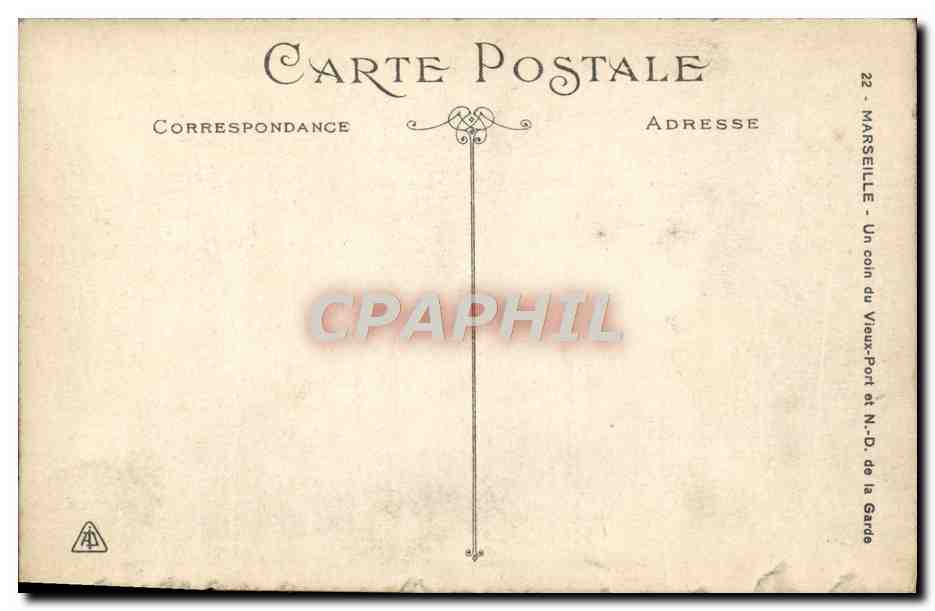 CPA Marseille Un Coin du Vieux Port et ND de la Garde Bateaux — Verso