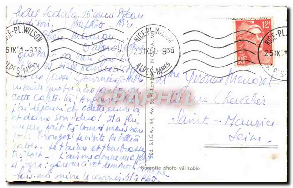 CPM Nice La vieille ville  — Rückseite