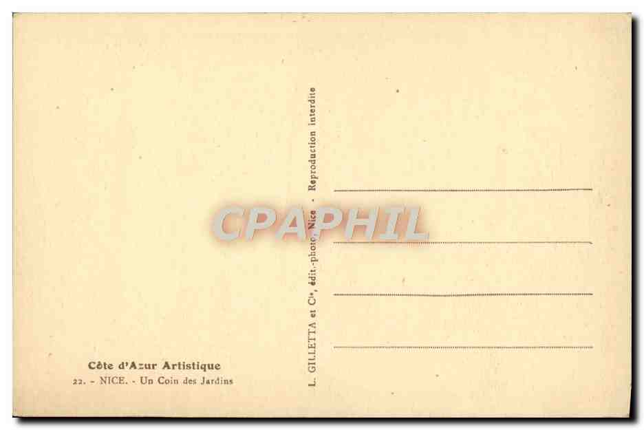 CPA Nice Un Coin des Jardins — Rückseite