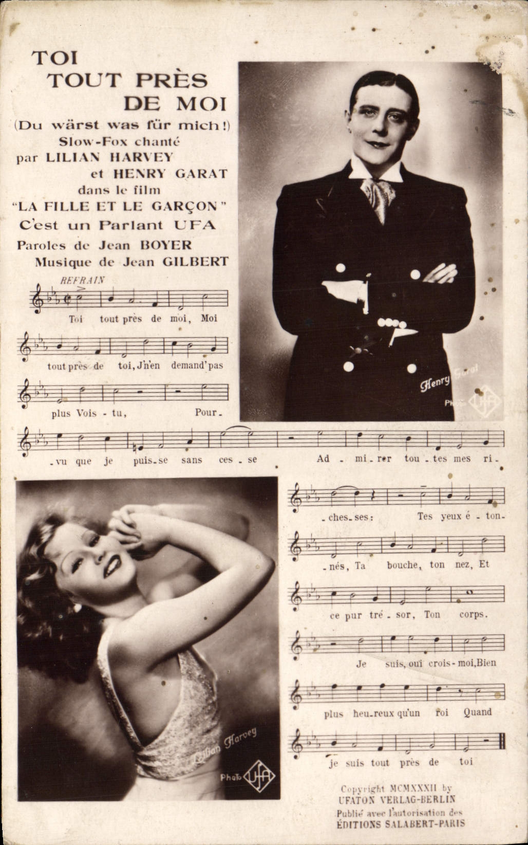 CPA Tout pres de moi Femme Lilian Harvey Henry Garat 