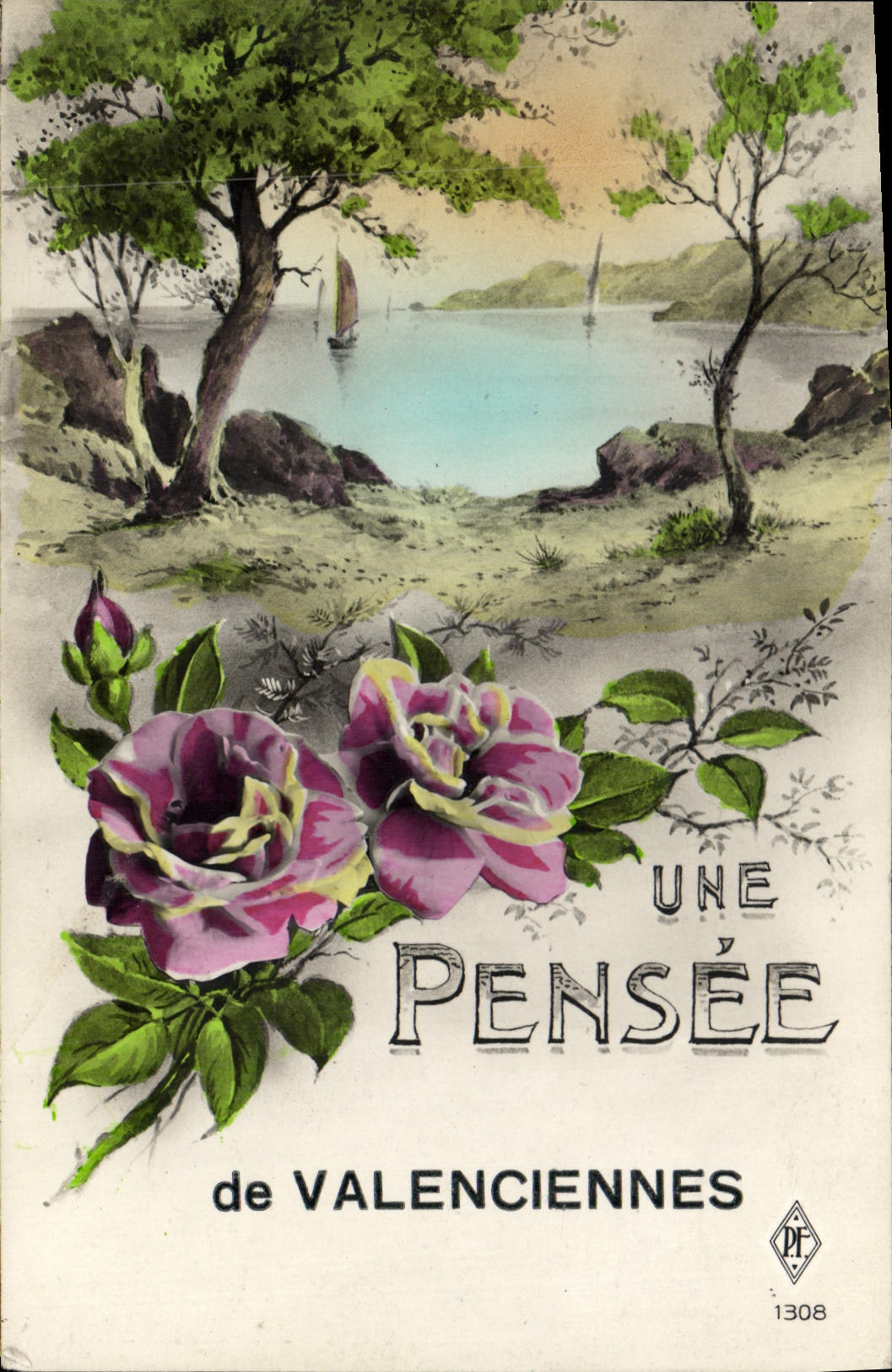 CPA Fantaisie Fleurs Une pensee de Valenciennes