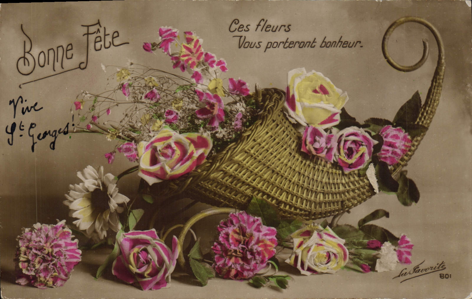 CPA Fantaisie Fleurs Corne d'abondance