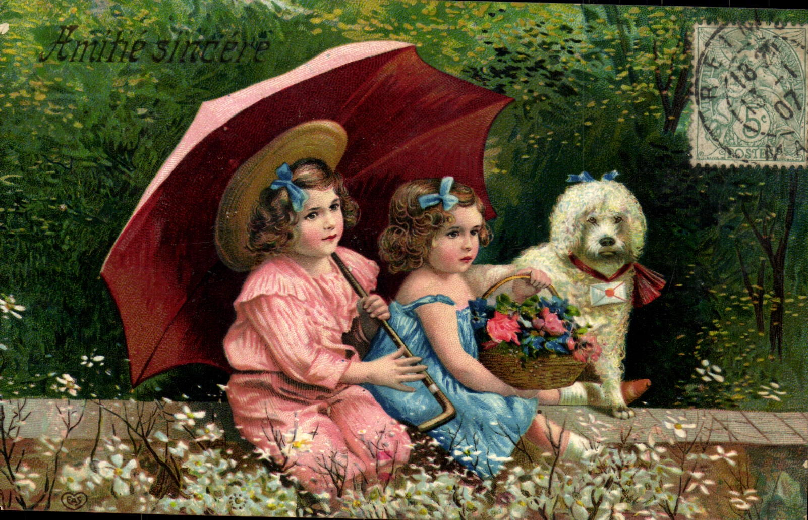 Deux jeunes filles et un chien sous un parapluie — Anithé sincère — éditeur RAS