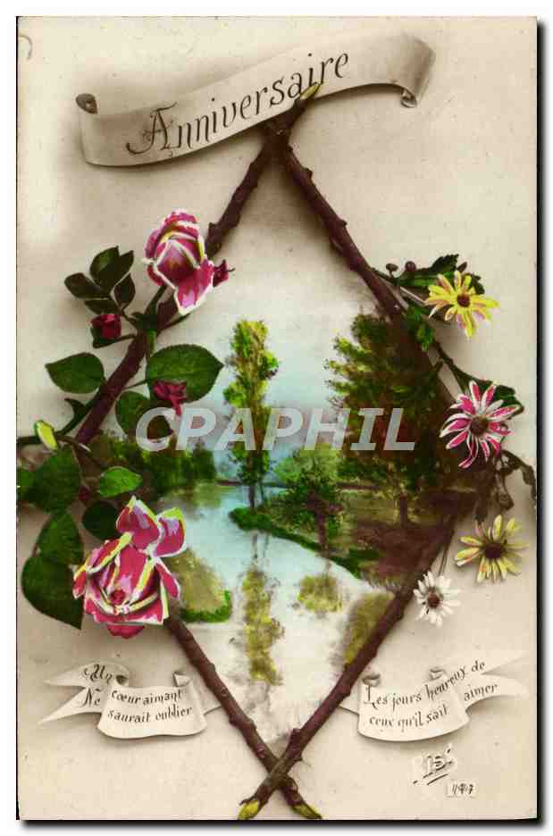 CPA Fantaisie Fleurs Anniversaire