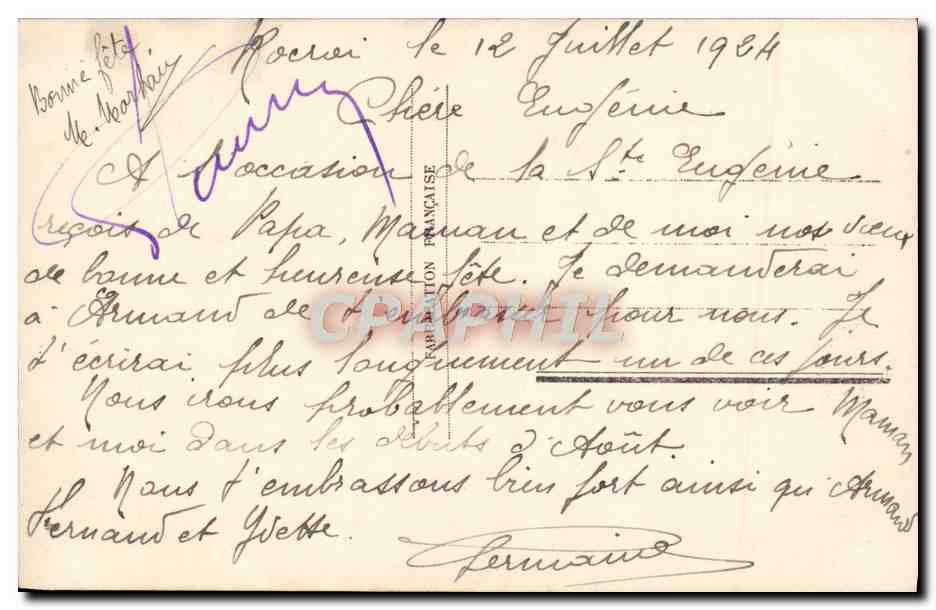 Femme en chapeau bleu — roses — éditeur CPAPHIL n°2681 — Verso