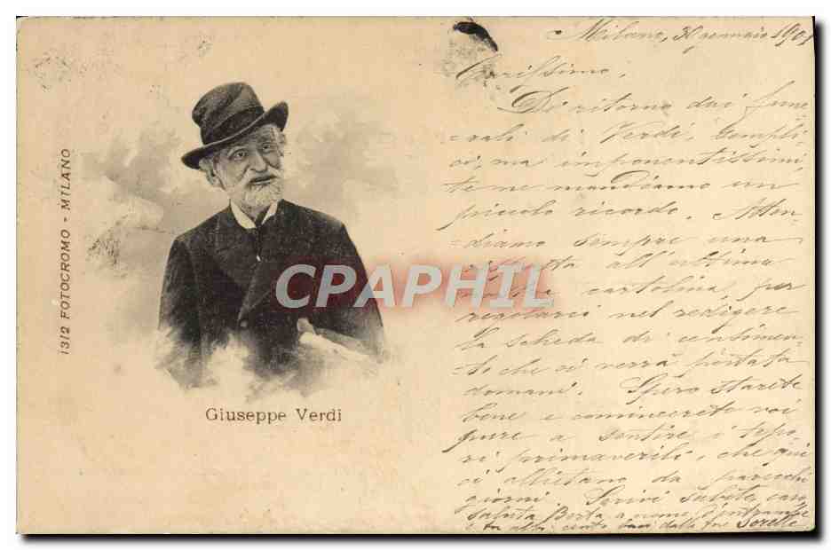 Giuseppe Verdi — retrato — Fotocromo Milano n°1312 - Anverso