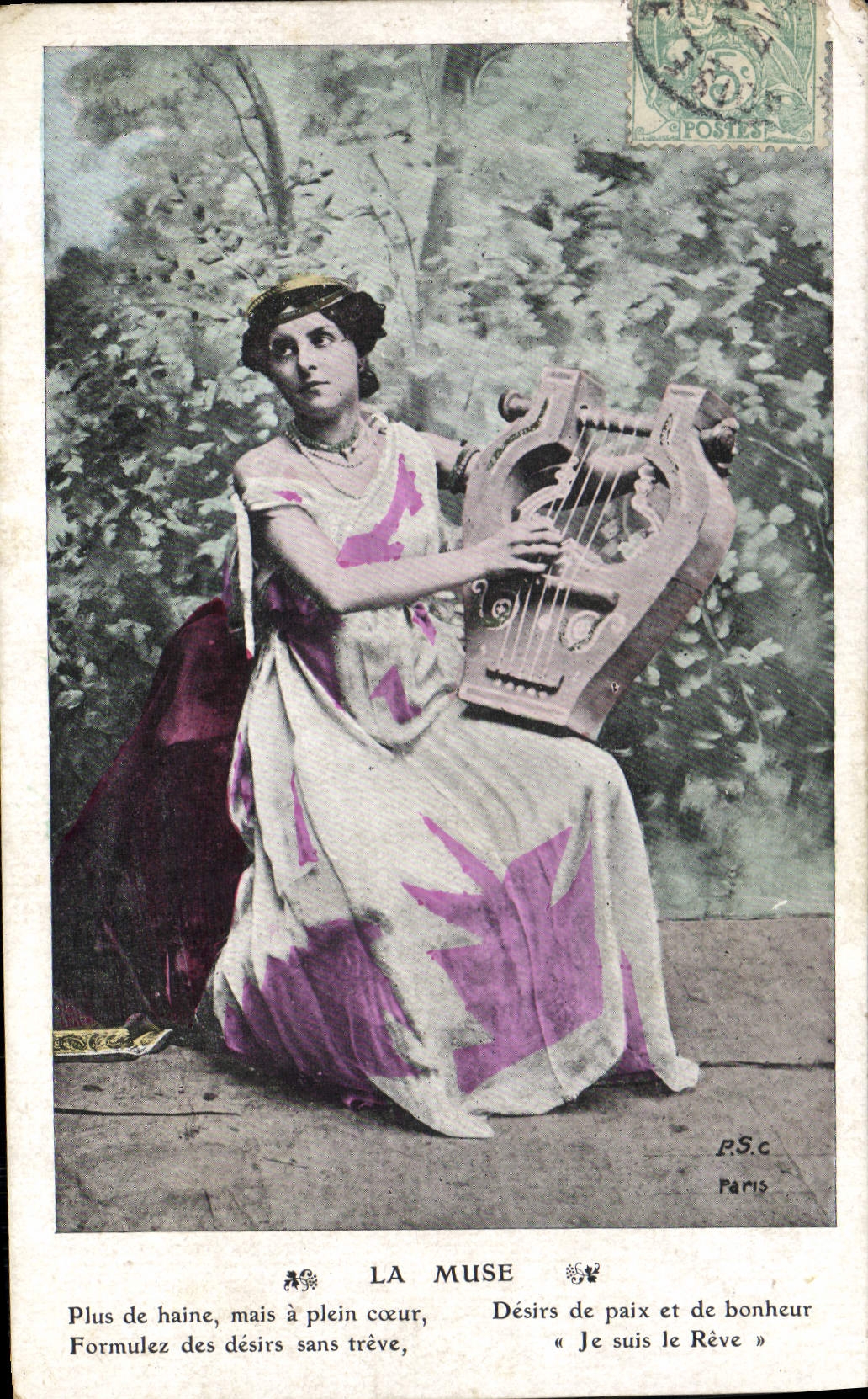 CPA Fantaisie Femme Lyre La muse