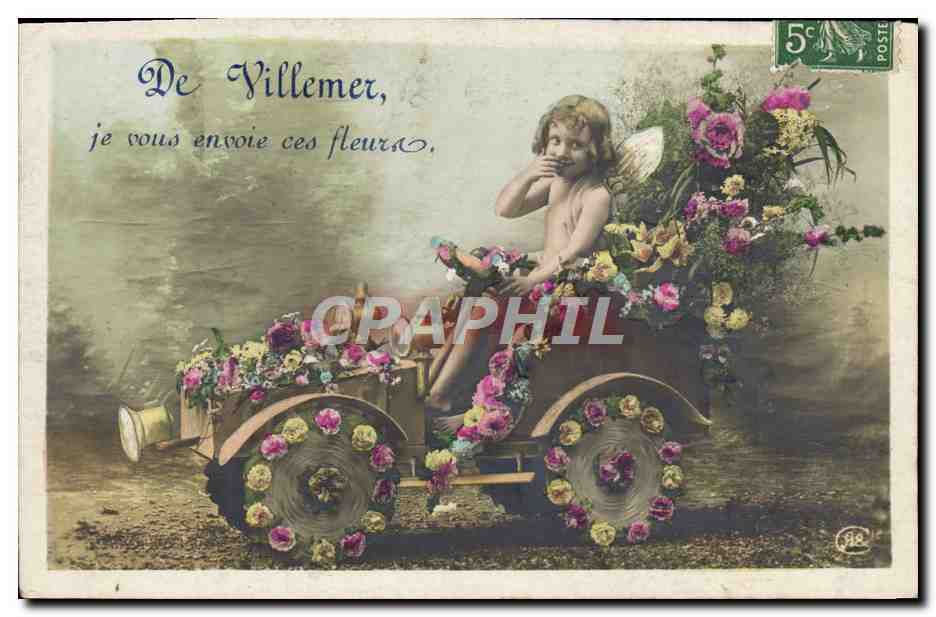 CPA Fantaisie Enfant Ange Automobile De Villemer 