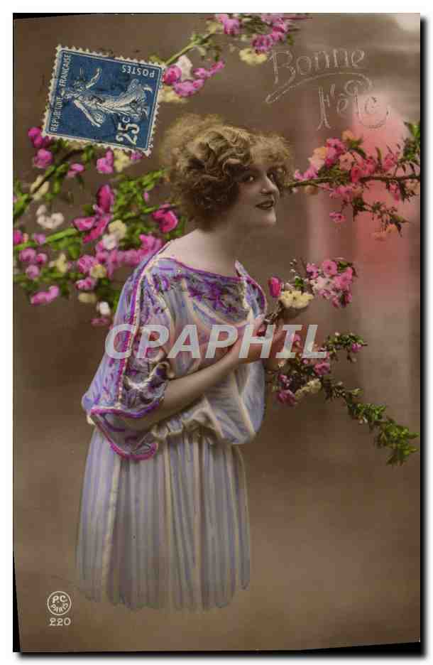 Femme avec fleurs — Bonne Année — Éditeur : Guillier & Rochaix, Paris