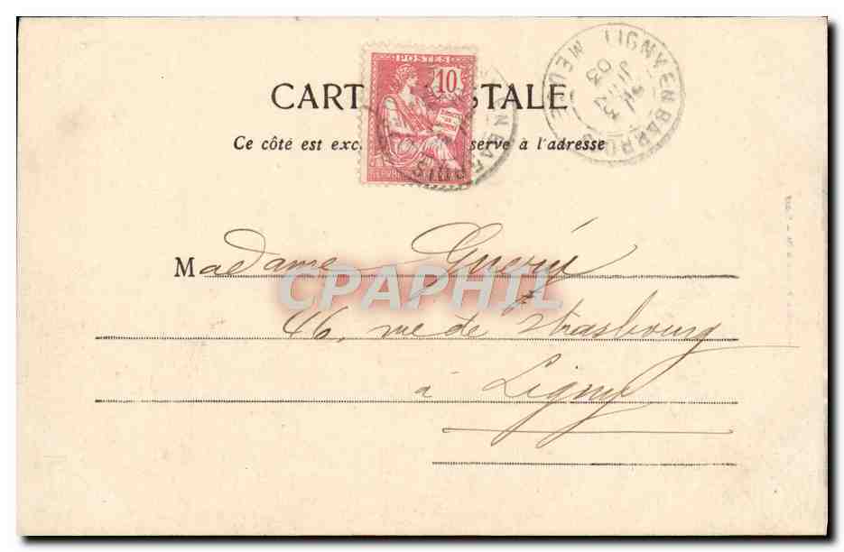 Die Familie Durand am Theater — Eine tragische Szene — Postkarte — Rückseite