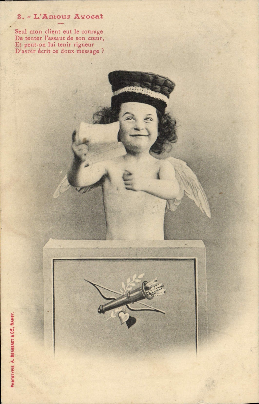 L'Amour Avocat — Série de 3 cartes — Phototype A. Berrebat & Cie, Nancy