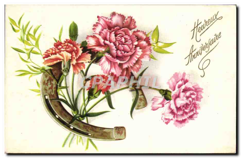 CPA Fantaisie Fleurs Fer a cheval - Recto
