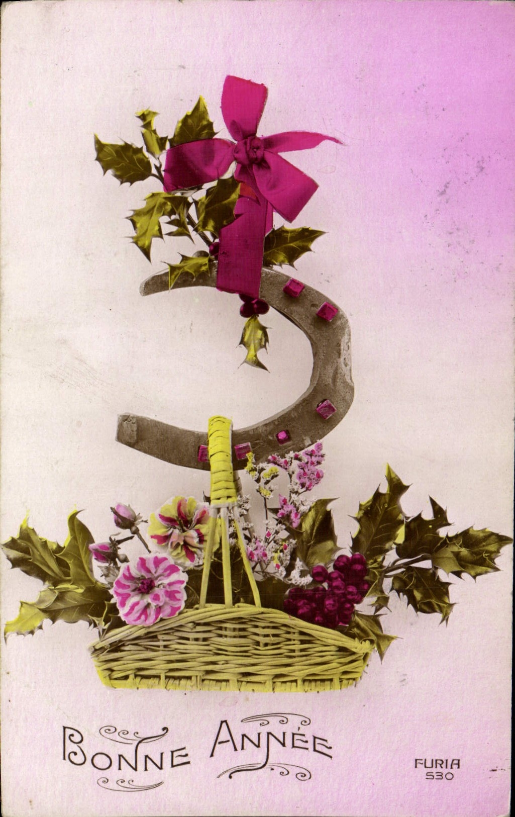 CPA Fantaisie Fleurs Fer a cheval