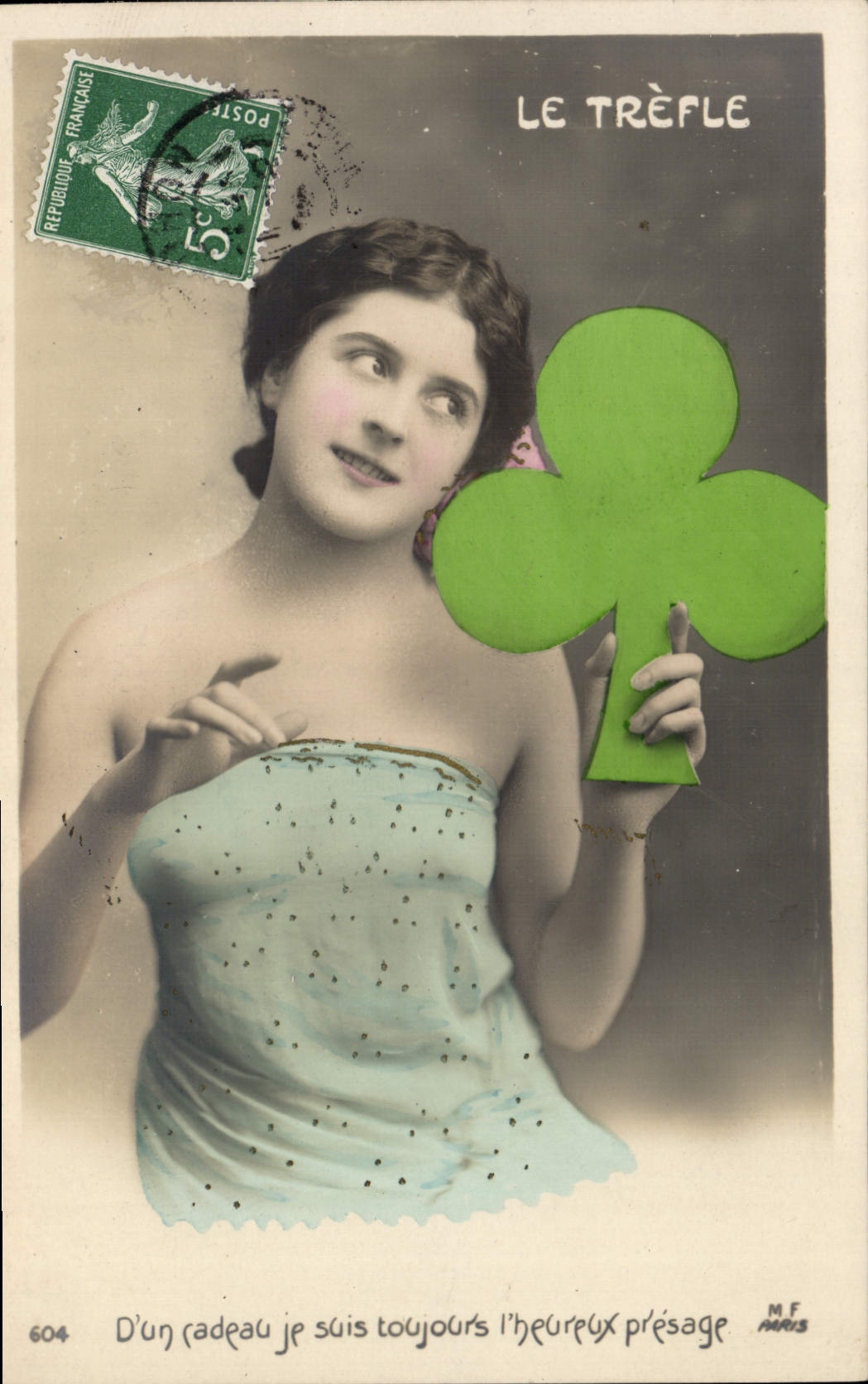 CPA Fantaisie Femme Trefle 
