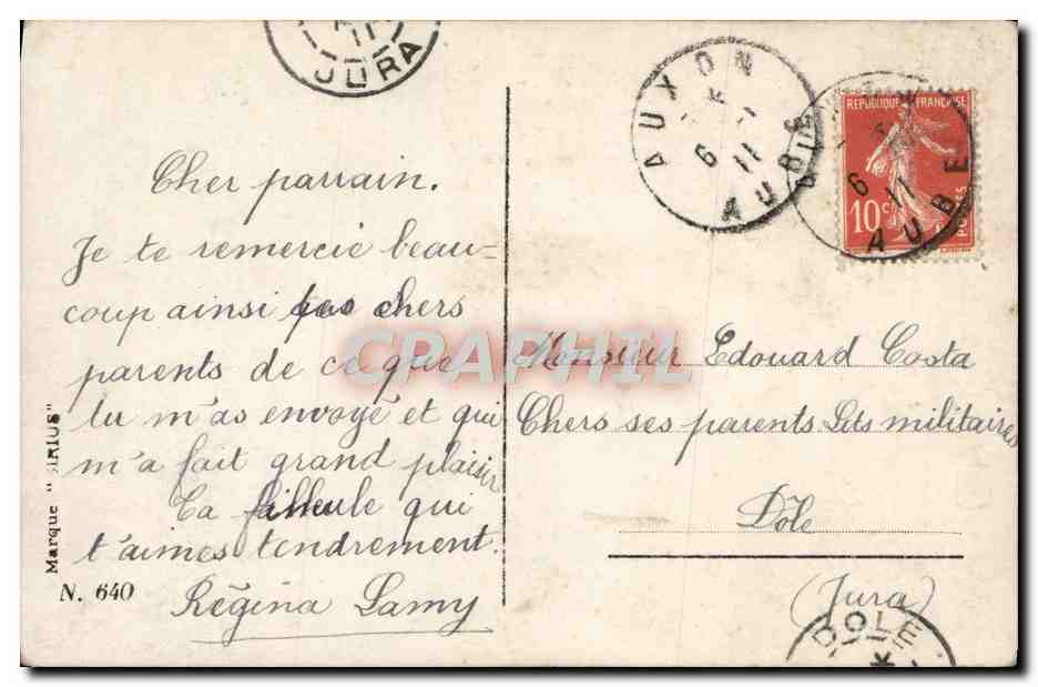 Femme en robe rose — jardin de fleurs — CPAPHIL N° 640 — Verso