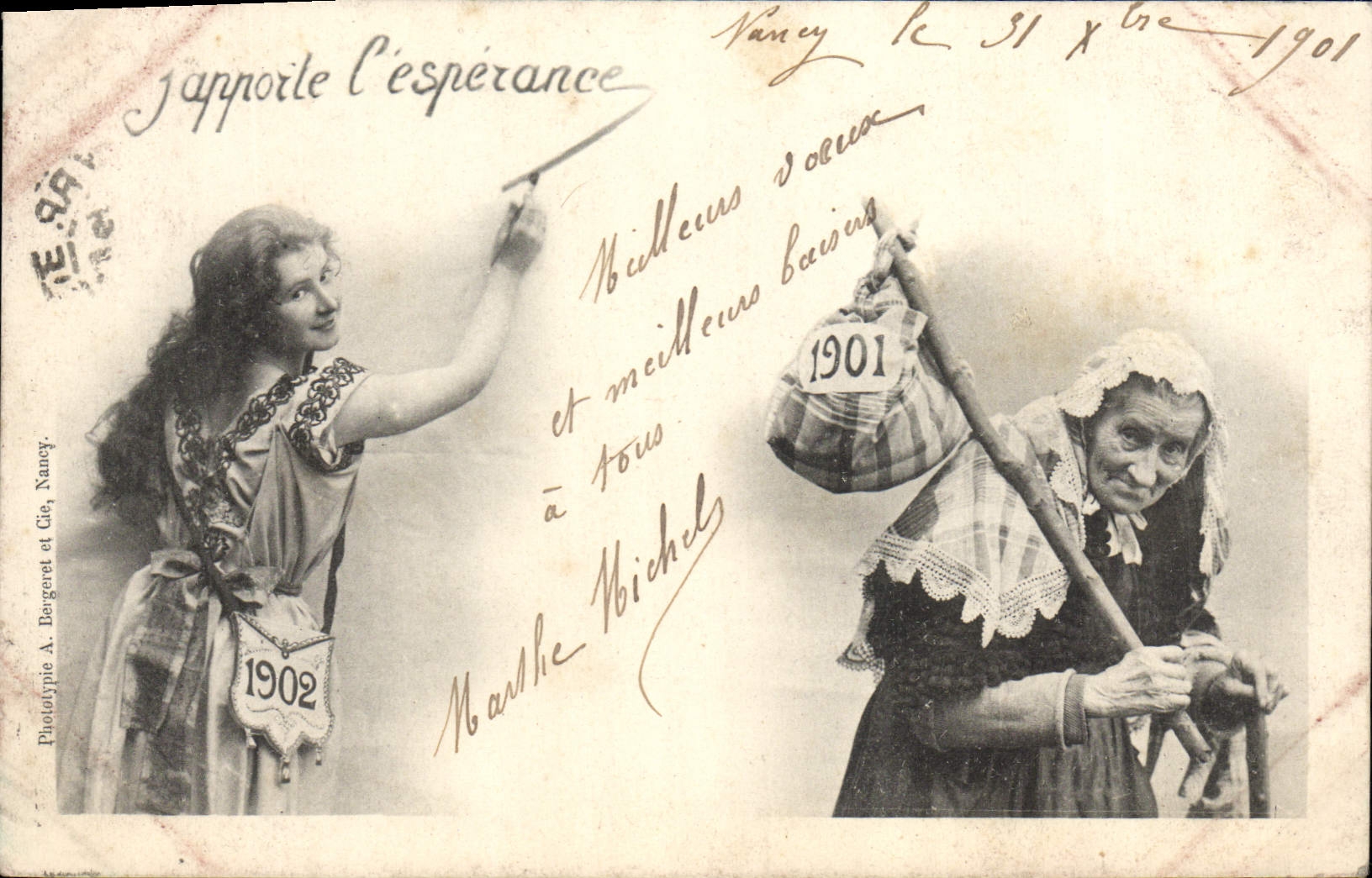 Jeune femme et vieille femme — Sujet symbolique — Phototypie A. Bergeret et Cie, Nancy