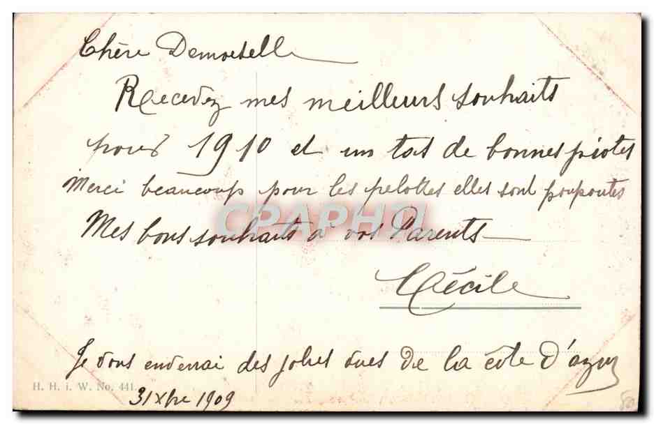Femme en manteau et chapeau avec cerf — Bonne Année! — H. H. I. W. No. 441 — Reverso