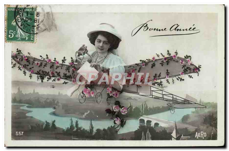CPA Fantaisie Femme Avion 