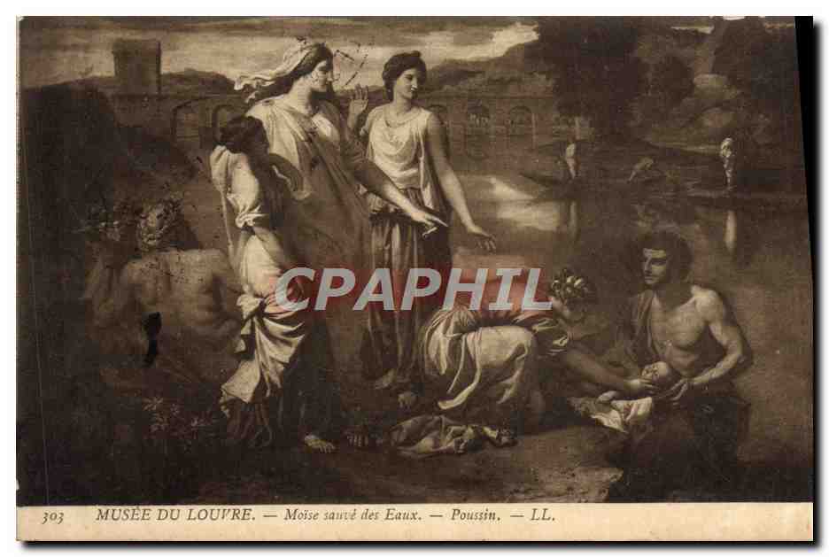 CPA Fantaisie Musee du Louvre Paris Moise sauve des eaux Poussin