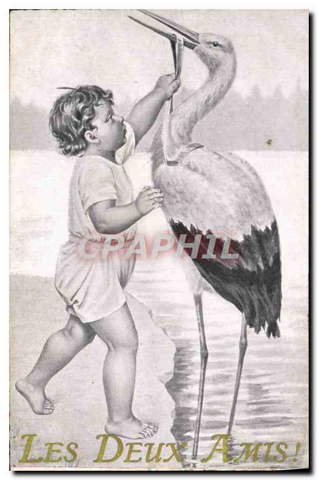 CPA Fantaisie Enfant Cigogne 