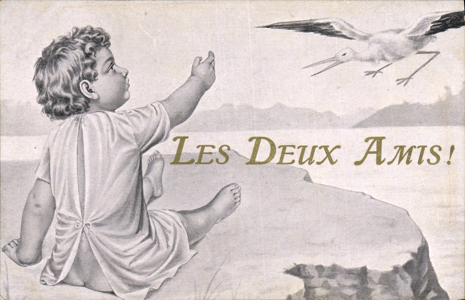 CPA Fantaisie Enfant Cigogne 