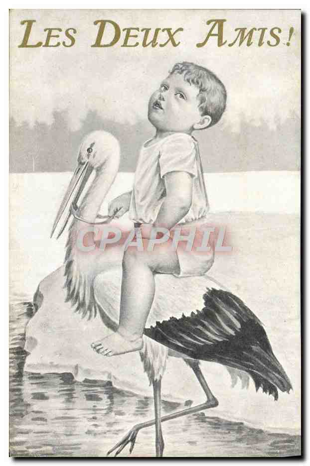 CPA Fantaisie Enfant Cigogne 