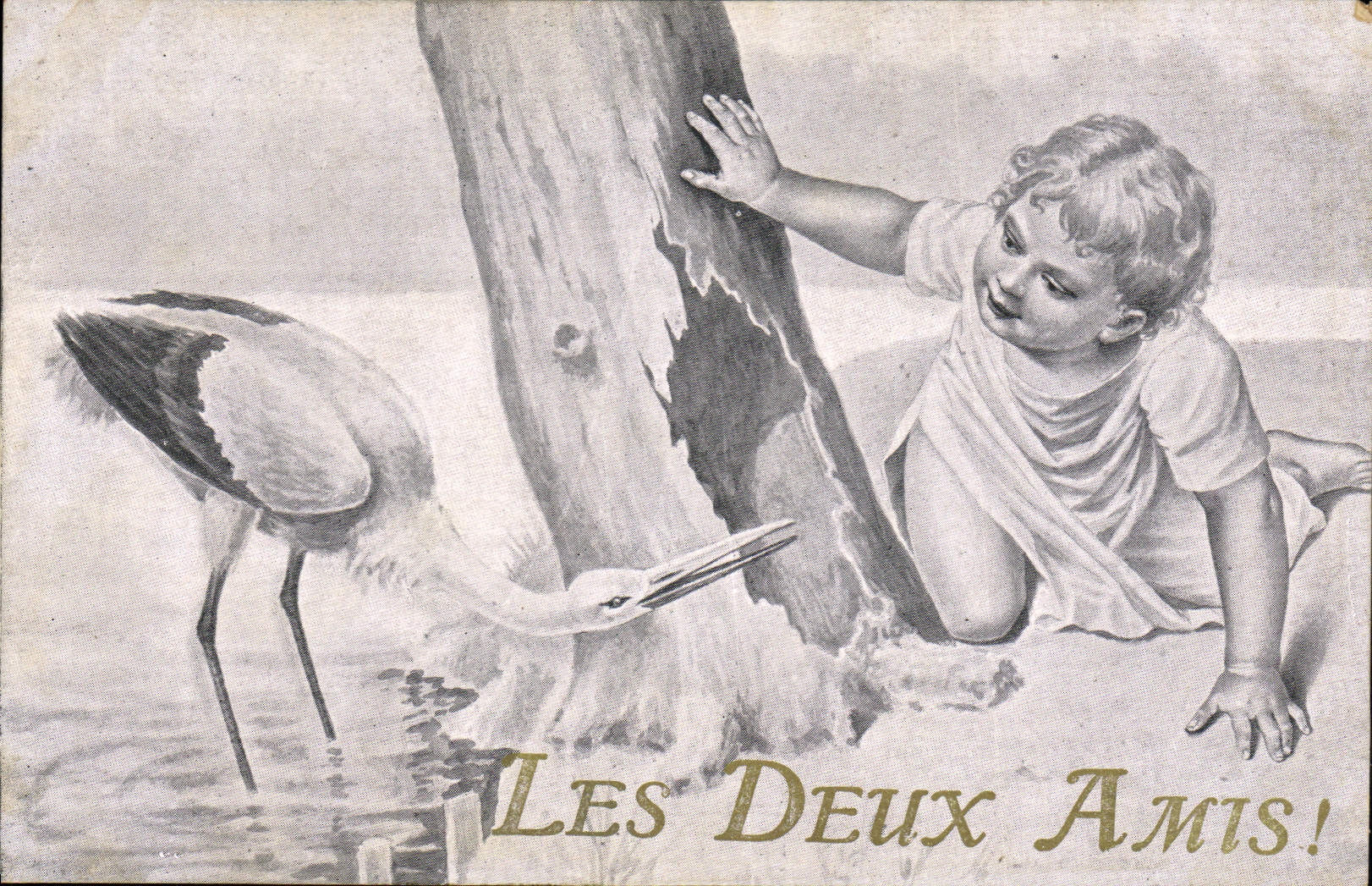 CPA Fantaisie Enfant Cigogne 