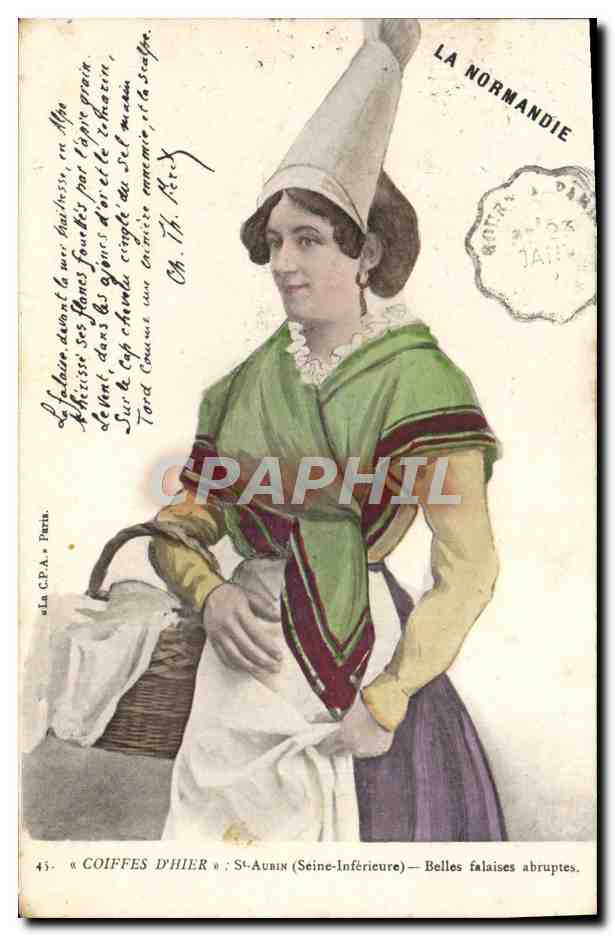 CPA Fantaisie Femme St Aubin Normandie Folklore