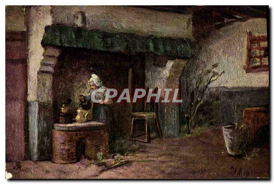 CPA Fantaisie Interieur Normand Folklore Femme