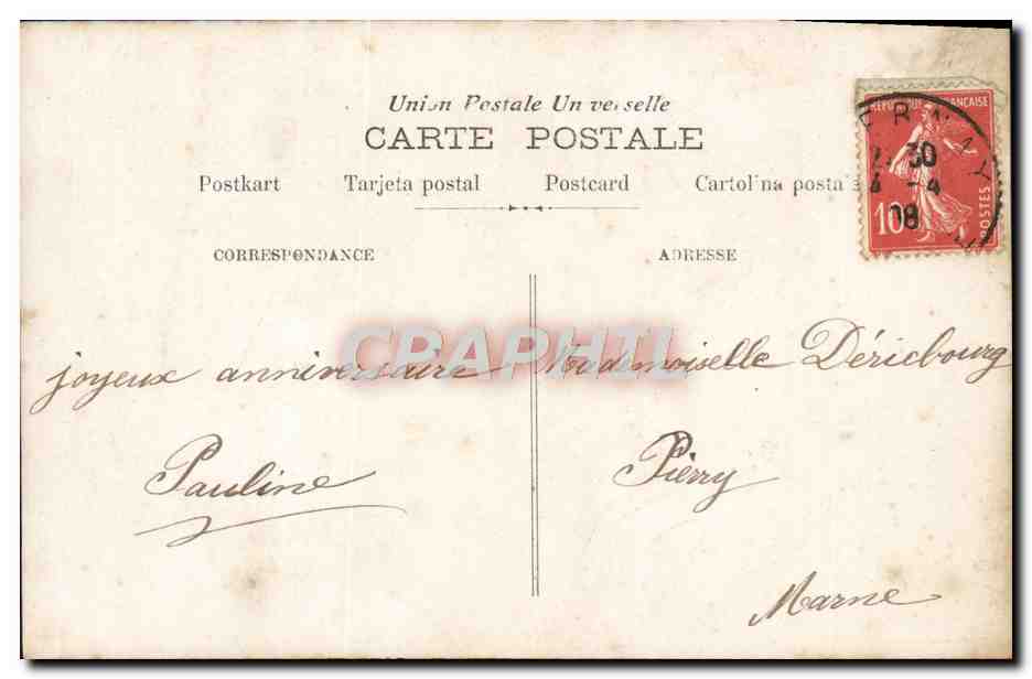Donna con mazzo di fiori — Buon compleanno — Unione Postale Universale — Verso