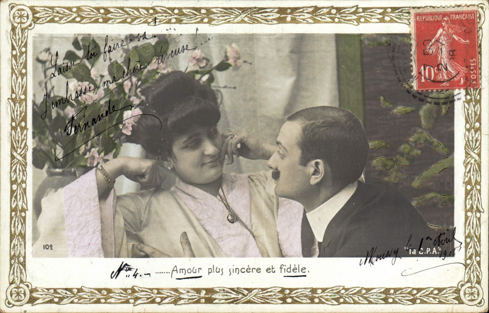 Amor sincero y fiel — escena amorosa — Tarjeta postal antigua n°102