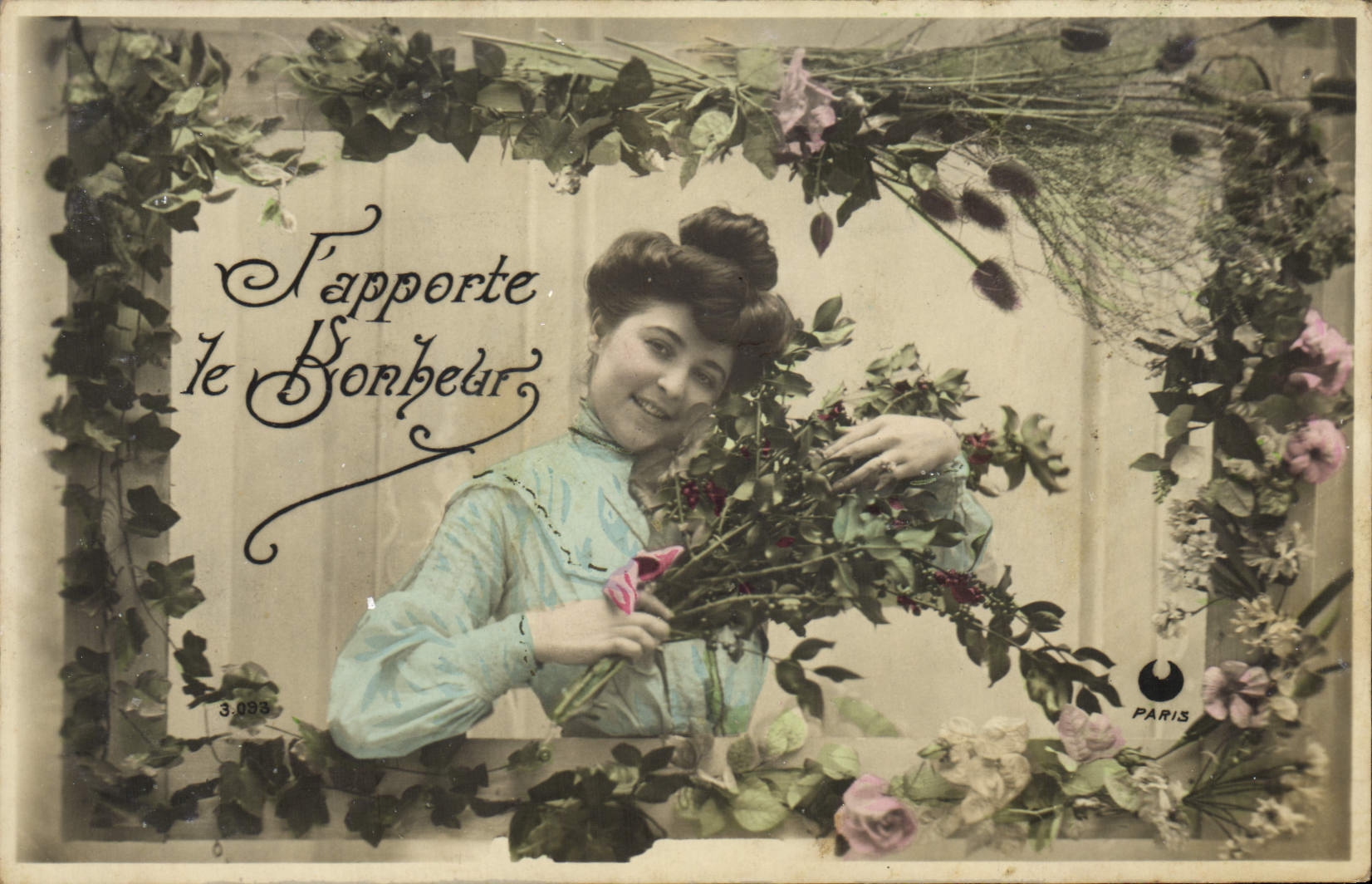 Femme avec bouquet — 'J'apporte le Bonheur' — Paris, n° 3.038