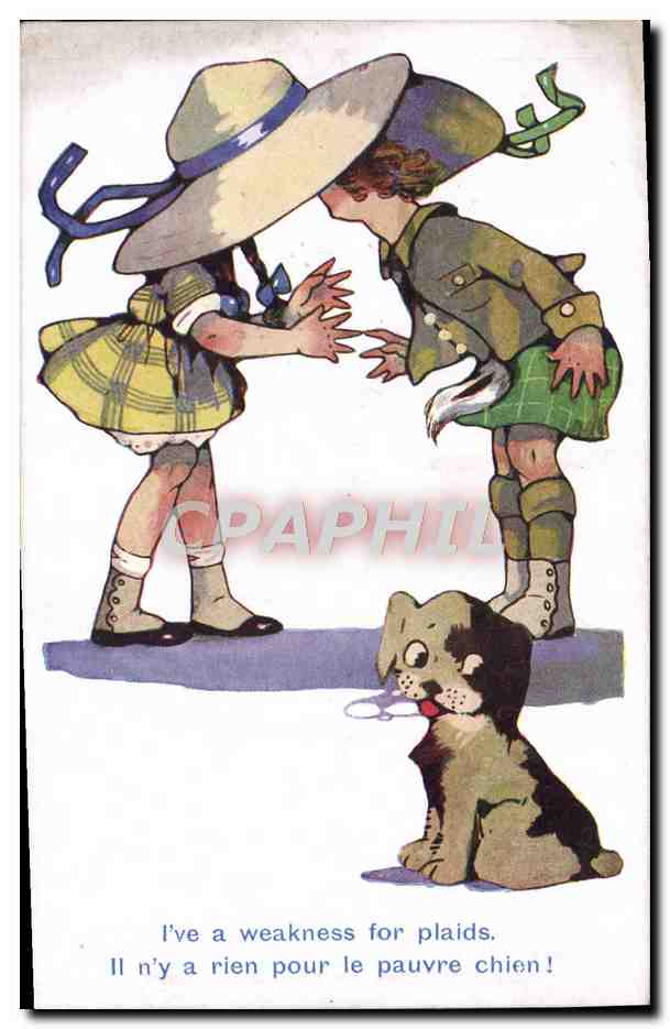 Enfants en tenue écossaise — détails de vêtements et chien — Inter-Art Co. 'Artistique' série n°1967
