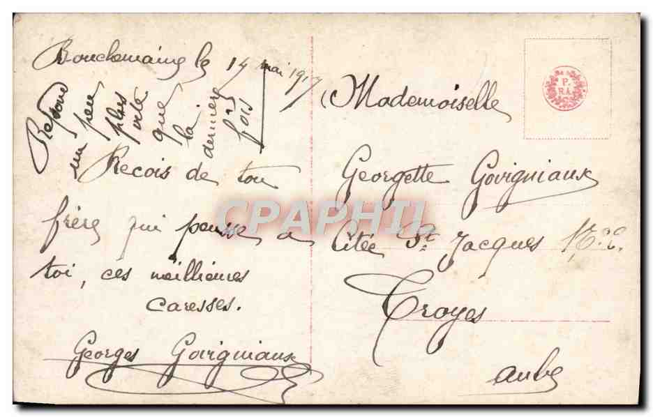 Portrait de profil de Georgette Govigniaux — photographie signée — n° 3593/4 — Verso