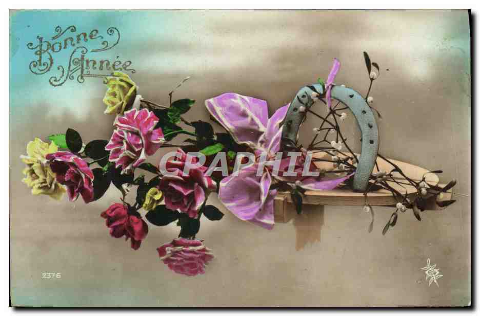 CPA Fantaisie Fleurs Fer a cheval