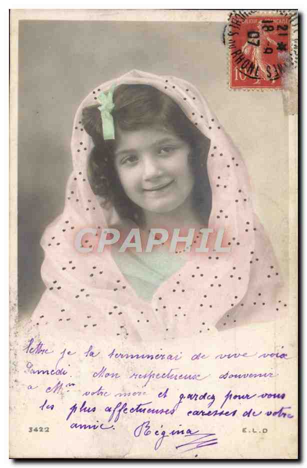 Jeune fille souriante — avec voile à pois — éditeur E.L.D. n°3422