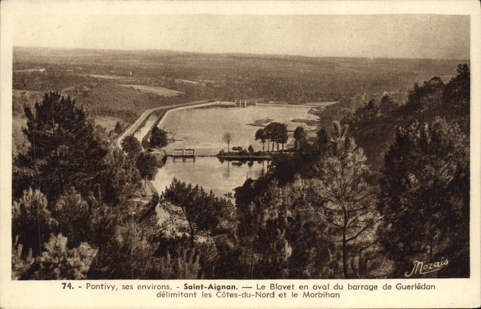 Pontivy, ses environs — Saint-Aignan — Le Blavet en aval du barrage de Guerlédan délimitant les Côtes-du-Nord et le Morbihan — J. Nozaïs, édit. - 18, Avenue du Coteau - Nantes